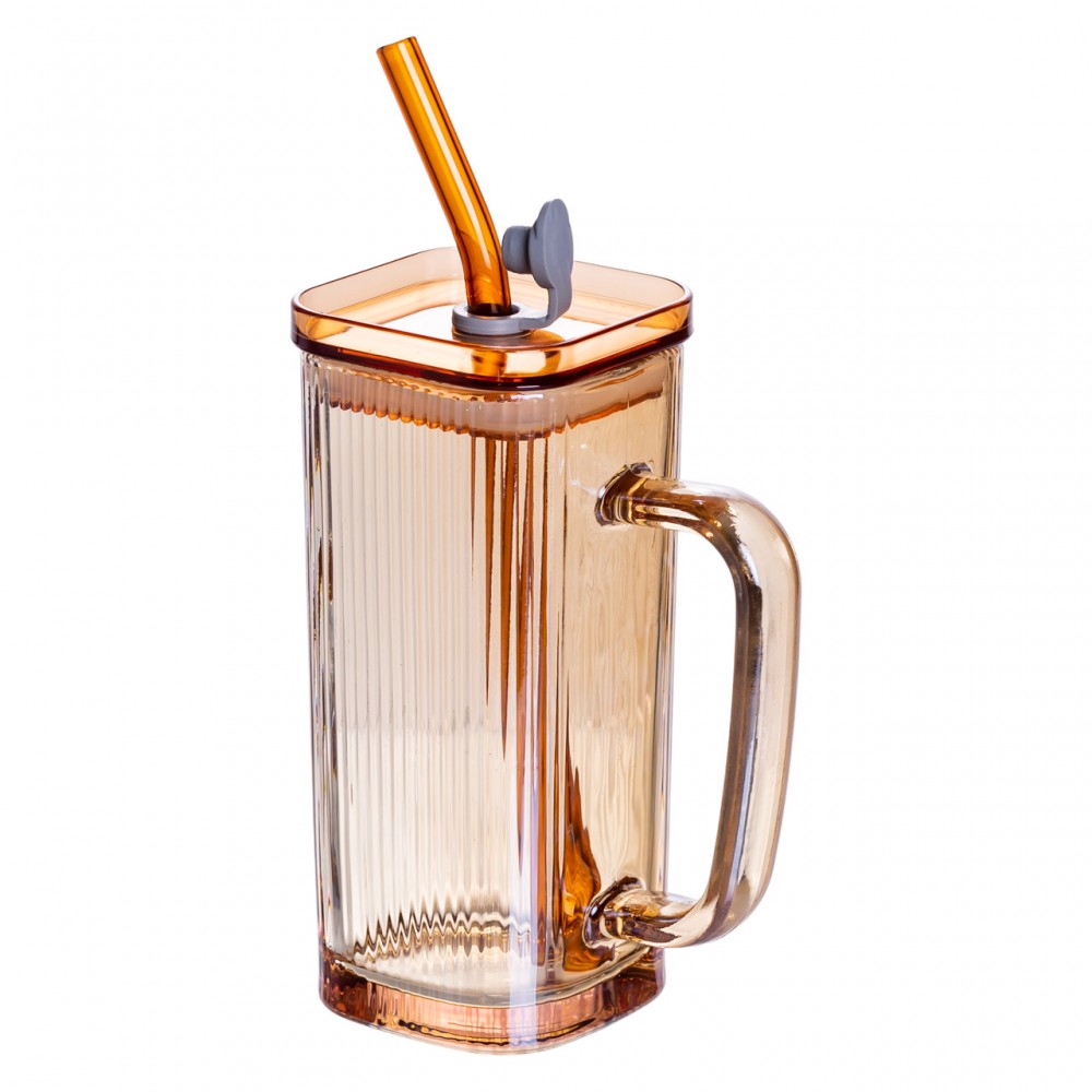 Кружка стеклянная с крышкой и трубочкой 280 (мл) чашка с трубочкой и крышкой на подарок HP-19-51
