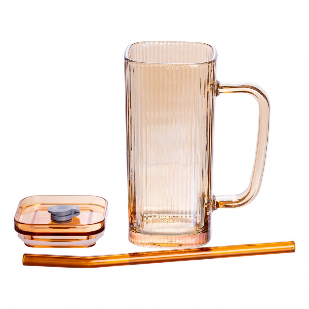 Кружка стеклянная с крышкой и трубочкой 280 (мл) чашка с трубочкой и крышкой на подарок HP-19-51