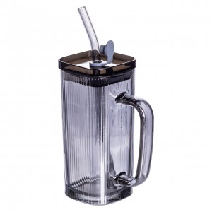 Кружка стеклянная с крышкой и трубочкой 280 (мл) чашка с трубочкой и крышкой на подарок HP-19-52