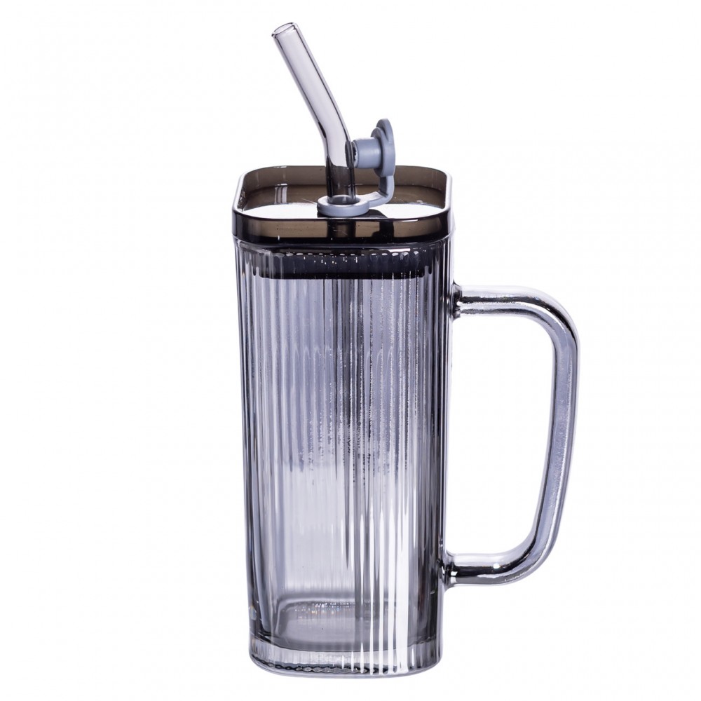 Кружка стеклянная с крышкой и трубочкой 280 (мл) чашка с трубочкой и крышкой на подарок HP-19-52
