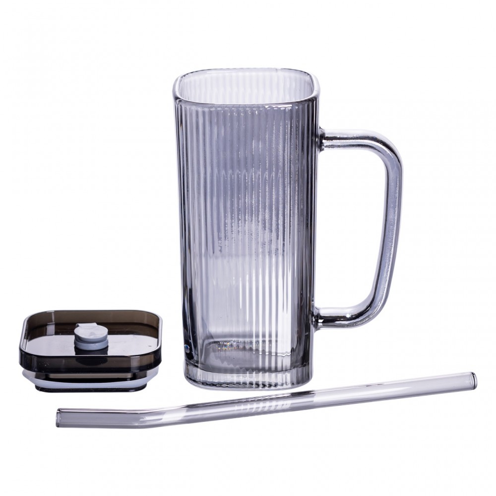 Кружка стеклянная с крышкой и трубочкой 280 (мл) чашка с трубочкой и крышкой на подарок HP-19-52