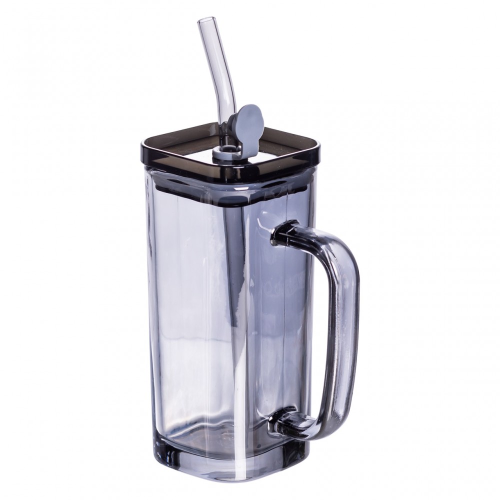 Кружка стеклянная с крышкой и трубочкой 280 (мл) чашка с трубочкой и крышкой на подарок HP-19-53