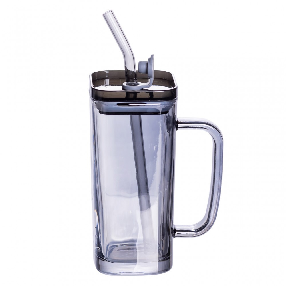 Кружка стеклянная с крышкой и трубочкой 280 (мл) чашка с трубочкой и крышкой на подарок HP-19-53