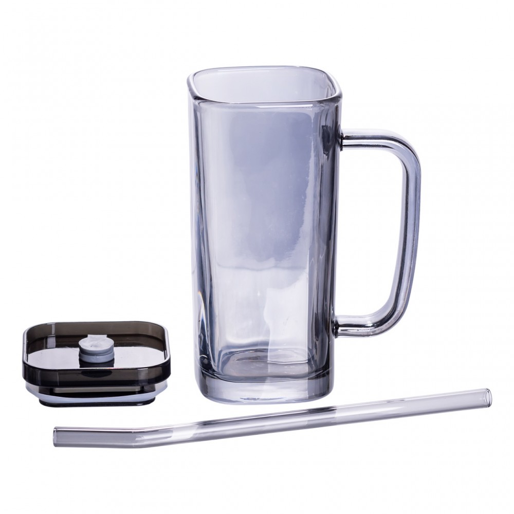 Кружка стеклянная с крышкой и трубочкой 280 (мл) чашка с трубочкой и крышкой на подарок HP-19-53