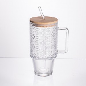 Кружка стеклянная с крышкой и трубочкой 750 (мл) чашка с трубочкой и крышкой на подарок HP-19-48N