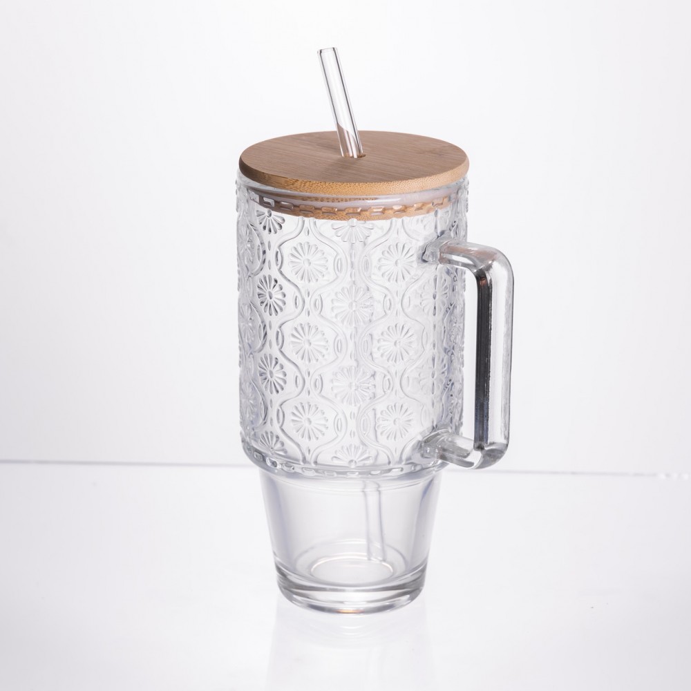 Кружка стеклянная с крышкой и трубочкой 750 (мл) чашка с трубочкой и крышкой на подарок HP-19-48N