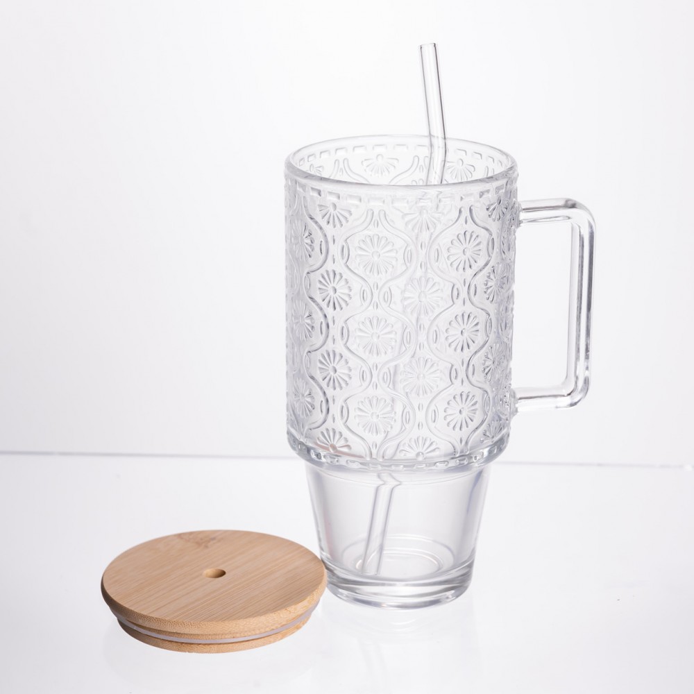 Кружка стеклянная с крышкой и трубочкой 750 (мл) чашка с трубочкой и крышкой на подарок HP-19-48N