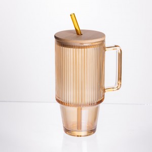 Скляна чашка з кришкою і трубочкою 750 мл Коричнева HP-19-50R