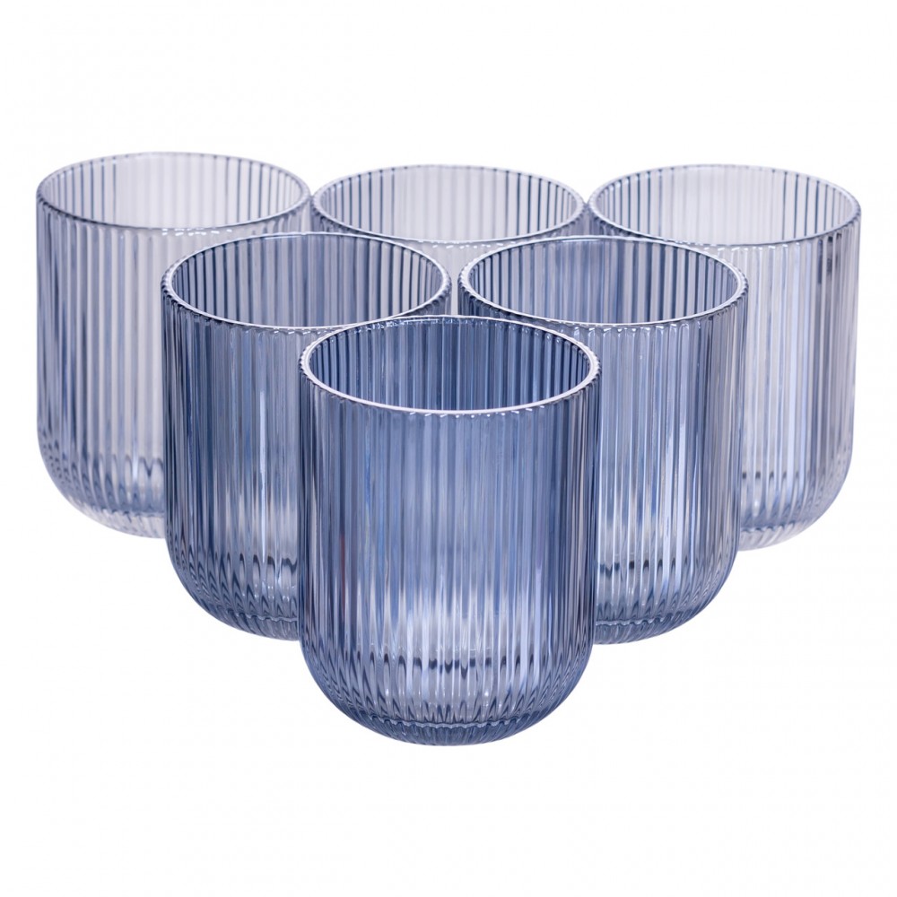 Набір склянок 6 шт скляні склянки 250 (мл) для соку, лимонаду, коктейлів склянки для напоїв Блакитний HP7112BL