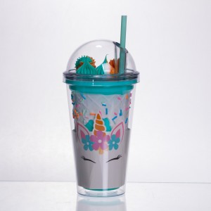 пластикова склянка з трубочкою та кришкою 400 (мл) багаторазова пластикова склянка Бірюзовий HP-18-1TU