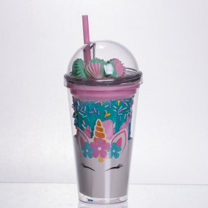 пластиковий стакан з трубочкою і кришкою 400 мл багаторазовий HP-18-1TUP