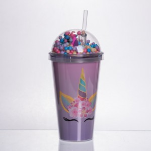 пластикова склянка з трубочкою та кришкою 400 (мл) багаторазова пластикова склянка Фіолетовий HP-18-2V