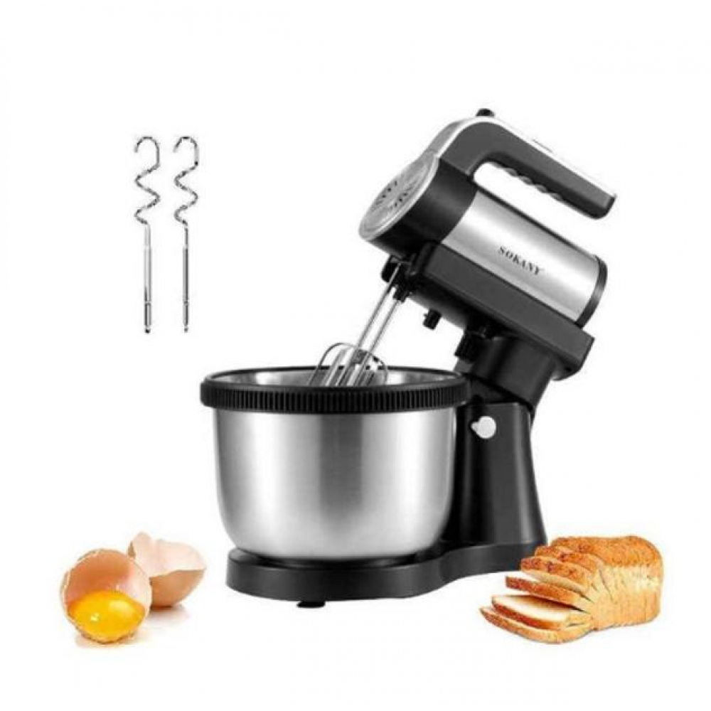 Стационарный миксер Sokany с чашей 4 л, 1000 Вт, 5 скоростей, 2 насадки, венчики и крюки SK-6662