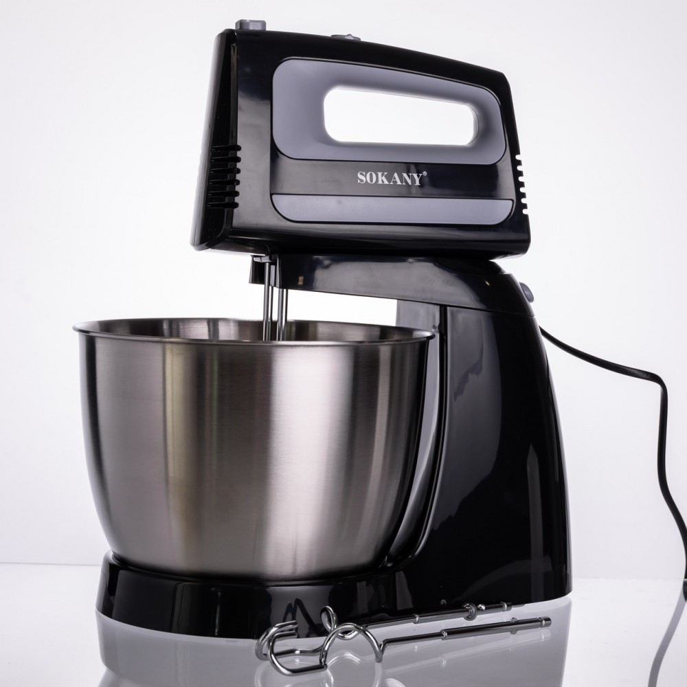 Стаціонарний міксер Sokany CX-6622 з чашею 3,5 л, 400 Вт, 5 швидкостей, 2 насадки Чорний
