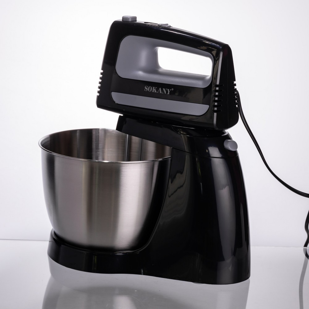Стаціонарний міксер Sokany CX-6622 з чашею 3,5 л, 400 Вт, 5 швидкостей, 2 насадки Чорний