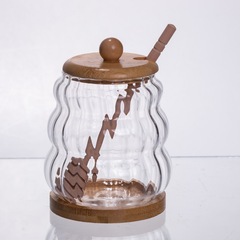 Медовница стеклянная с крышкой и ложкой 320 (мл) медовница баночка для хранения меда 64486-9