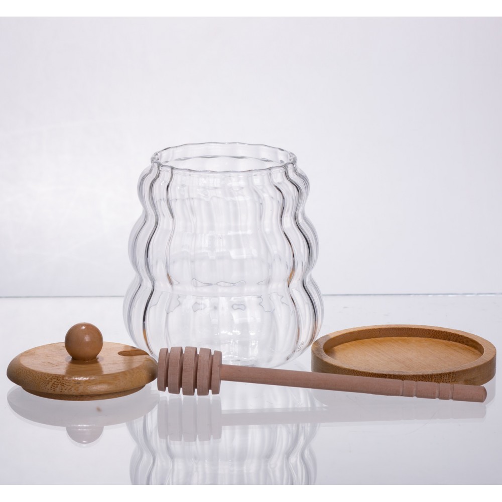 Медовница стеклянная с крышкой и ложкой 320 (мл) медовница баночка для хранения меда 64486-9