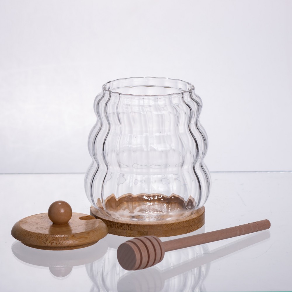 Медовница стеклянная с крышкой и ложкой 320 (мл) медовница баночка для хранения меда 64486-9