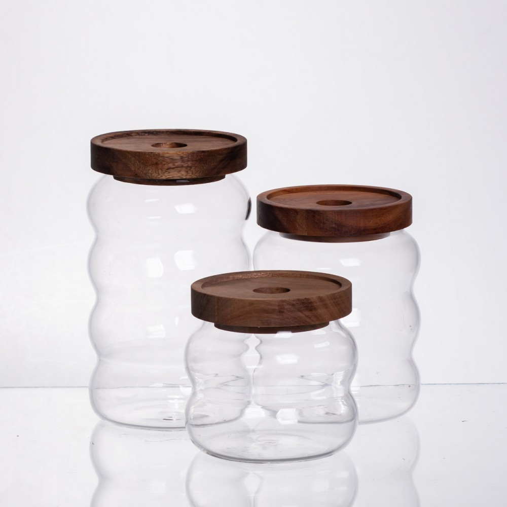 Набор банок для сыпучих продуктов 3 штуки с бамбуковыми крышками 400/600/800 мл 64486-12