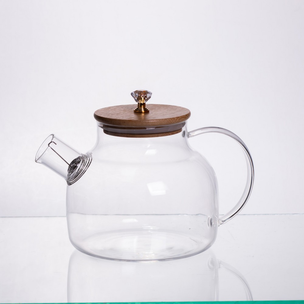 Чайний сервіз із товстого скла 8 предметів з бамбуковою підставкою для чашок 64486-23