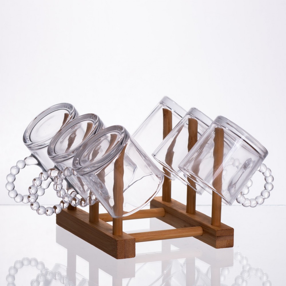 Чайний сервіз із товстого скла 8 предметів з бамбуковою підставкою для чашок 64486-23