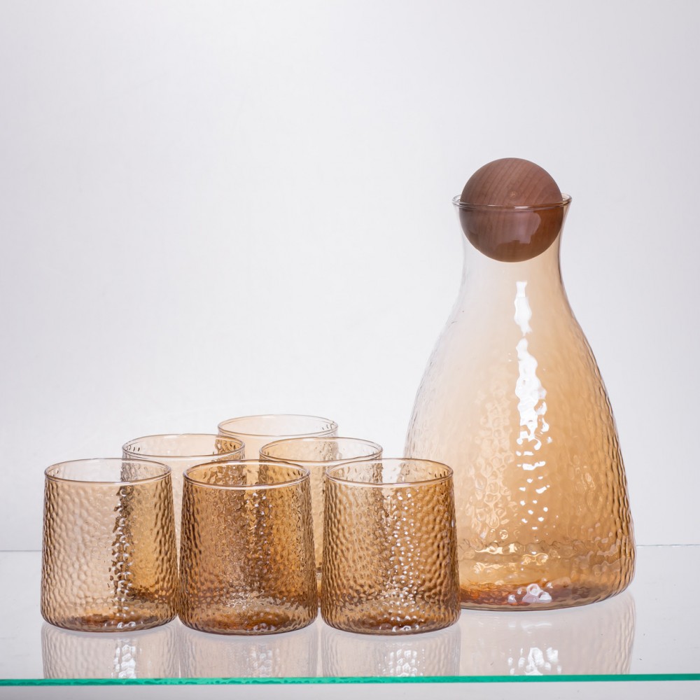 Набор для напитков графин с бамбуковой крышкой и 6 стаканами, коричневый 64486-36