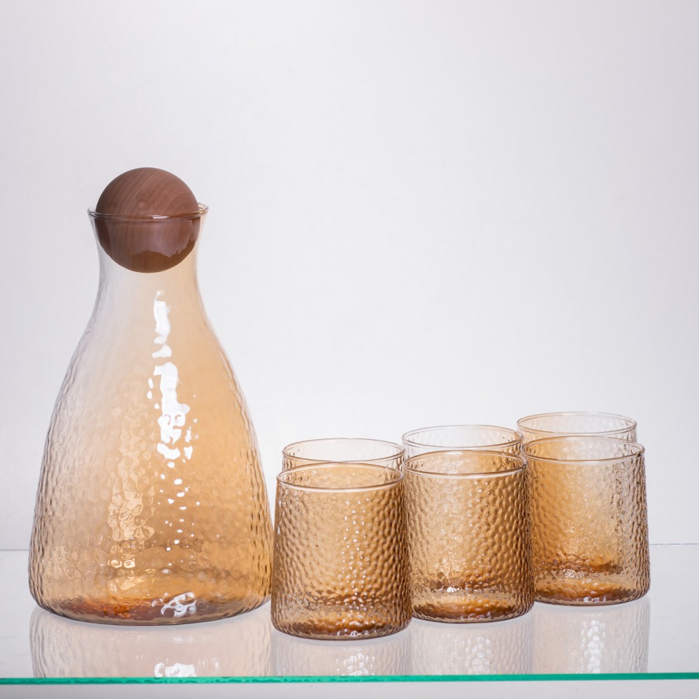 Набор для напитков графин с бамбуковой крышкой и 6 стаканами, коричневый 64486-36