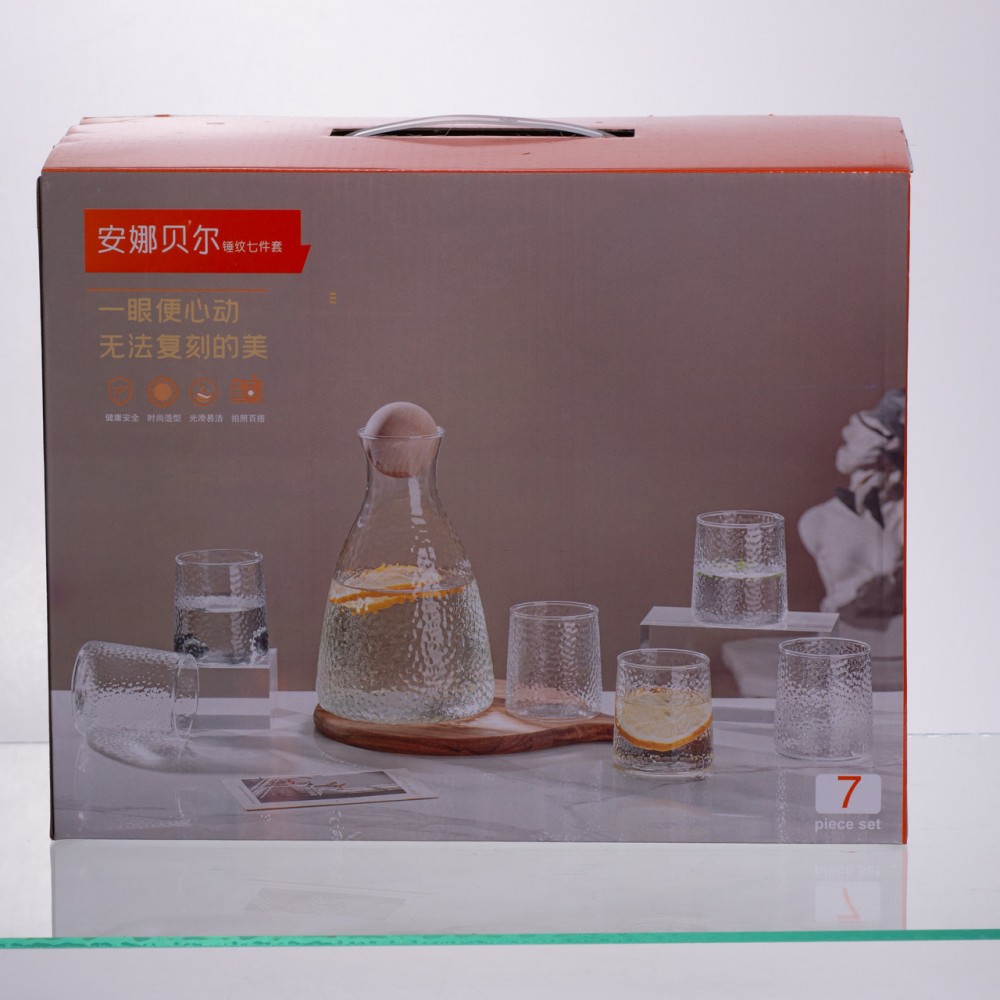 Набір для напоїв графин з бамбуковою кришкою та 6 склянок, прозорий 64486-37