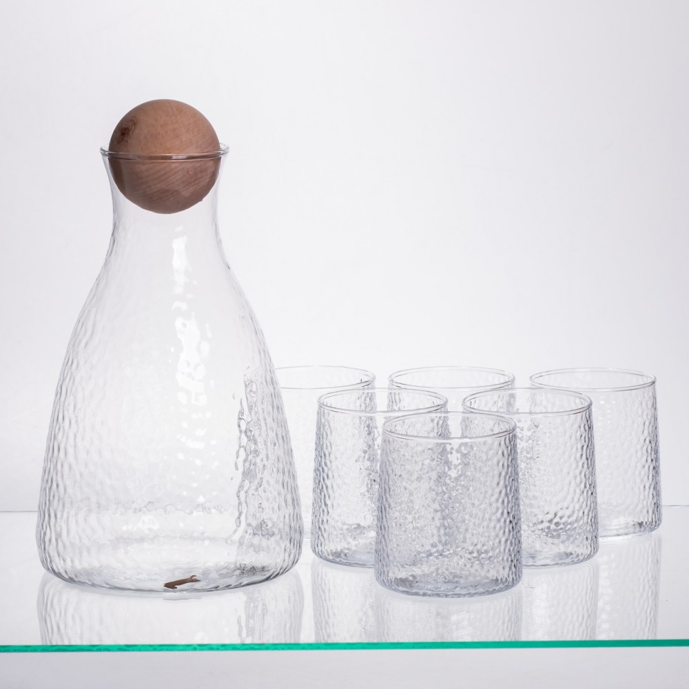 Набір для напоїв графин з бамбуковою кришкою та 6 склянок, прозорий 64486-37