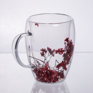 Чашка стеклянная с двойными стенками з декором красных сухоцветов 350 мл 64486-41