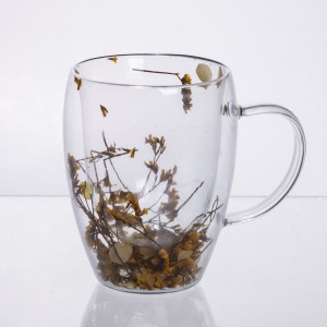 Чашка стеклянная с двойными стенками, чашка из термостойкого стекла з декором желтых сухоцветов 350 мл 64486-43