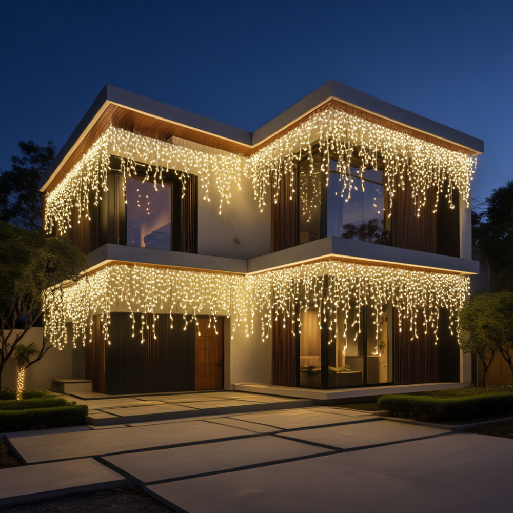 Вулична гірлянда Бахрома 50 м 600 LED білий провід Жовте сяйво 50MWY