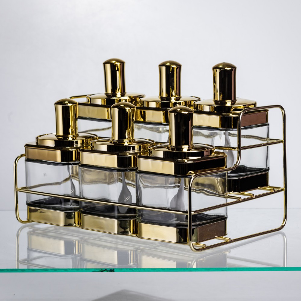 Набор банок для сыпучих продуктов с ложкой 6 шт, золото HP-1337