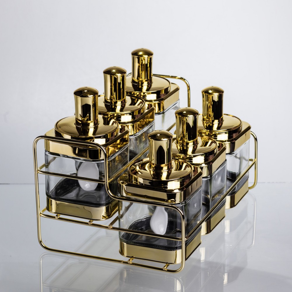 Набор банок для сыпучих продуктов с ложкой 6 шт, золото HP-1337