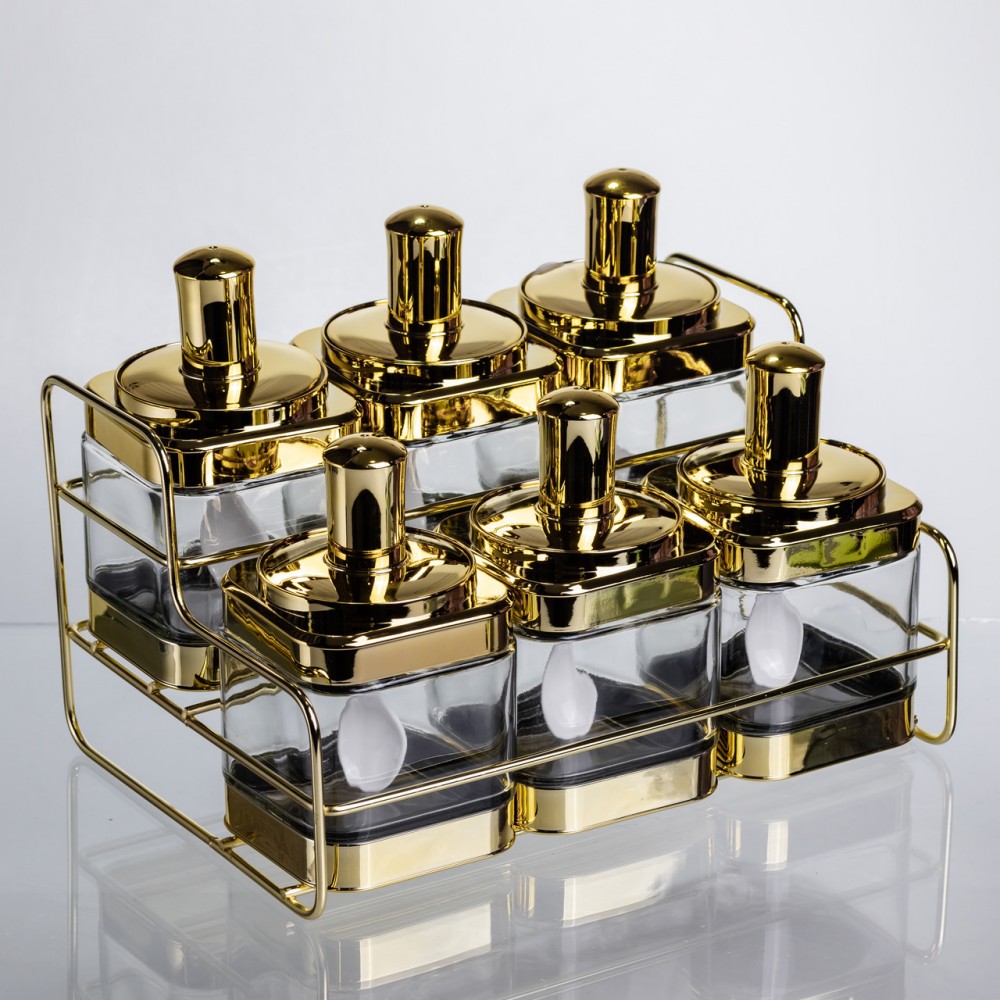 Набор банок для сыпучих продуктов с ложкой 6 шт, золото HP-1337