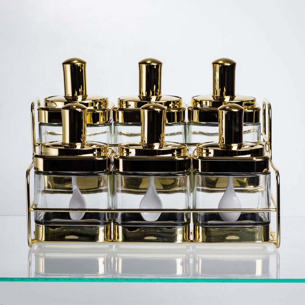 Набор банок для сыпучих продуктов с ложкой 6 шт, золото HP-1337