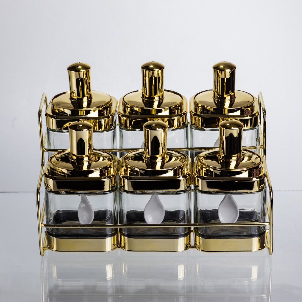 Набор банок для сыпучих продуктов с ложкой 6 шт, золото HP-1337