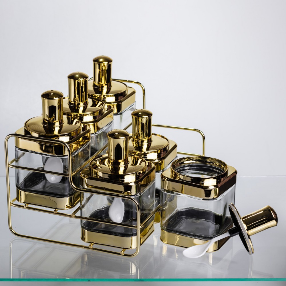 Набор банок для сыпучих продуктов с ложкой 6 шт, золото HP-1337