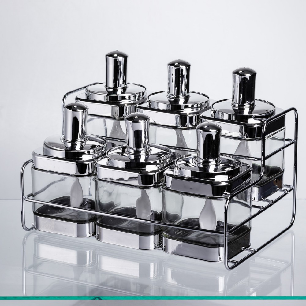 Набір банок для сипучих продуктів з ложкою 6 шт, хром HP-1341