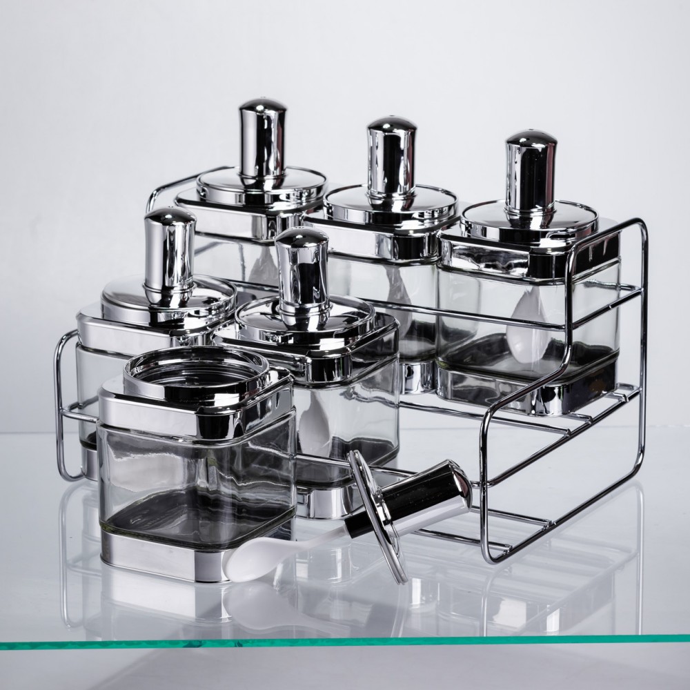 Набір банок для сипучих продуктів з ложкою 6 шт, хром HP-1341