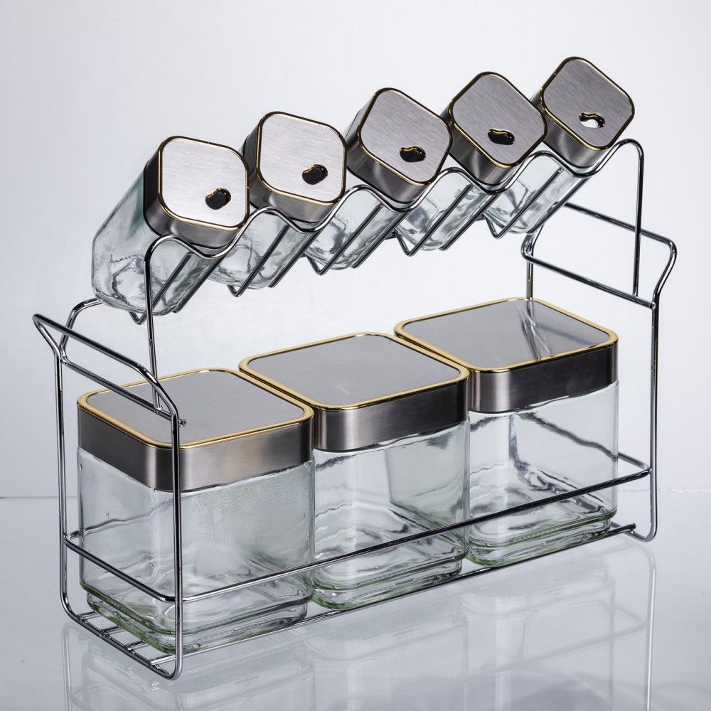 Набор емкостей для хранения 8 штук по 100/700 мл на металлической подставке HP-1347