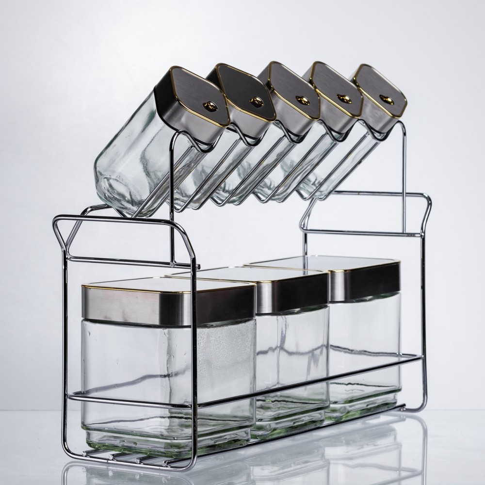 Набор емкостей для хранения 8 штук по 100/700 мл на металлической подставке HP-1347