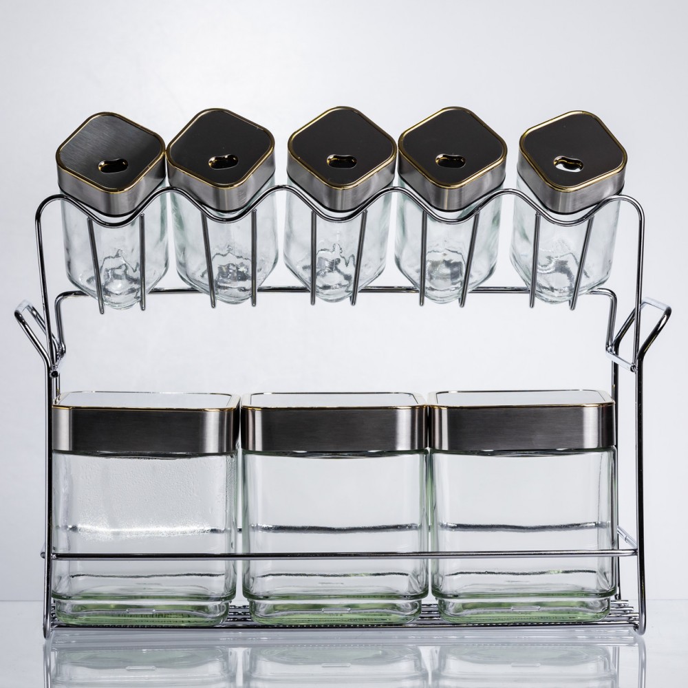 Набор емкостей для хранения 8 штук по 100/700 мл на металлической подставке HP-1347