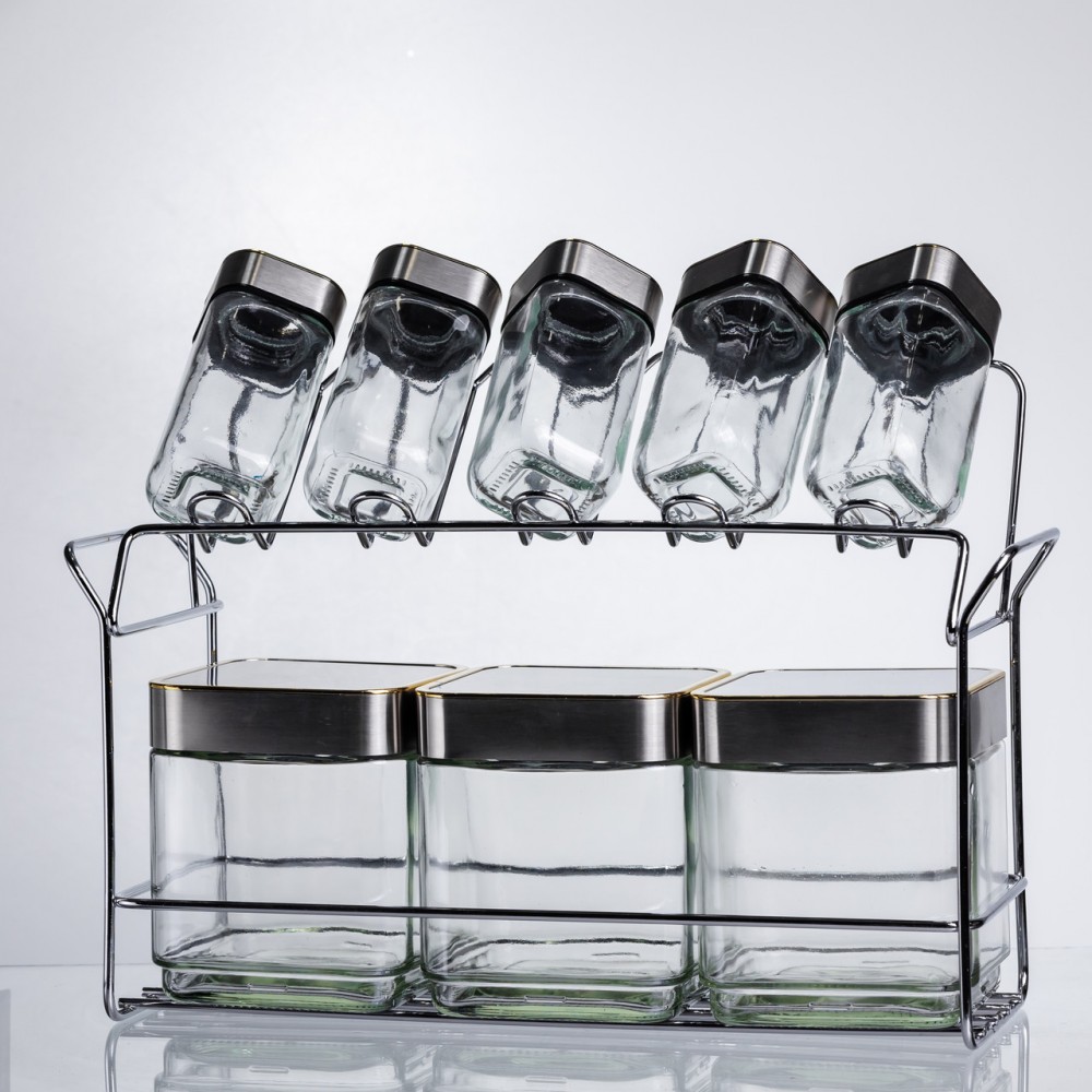 Набор емкостей для хранения 8 штук по 100/700 мл на металлической подставке HP-1347