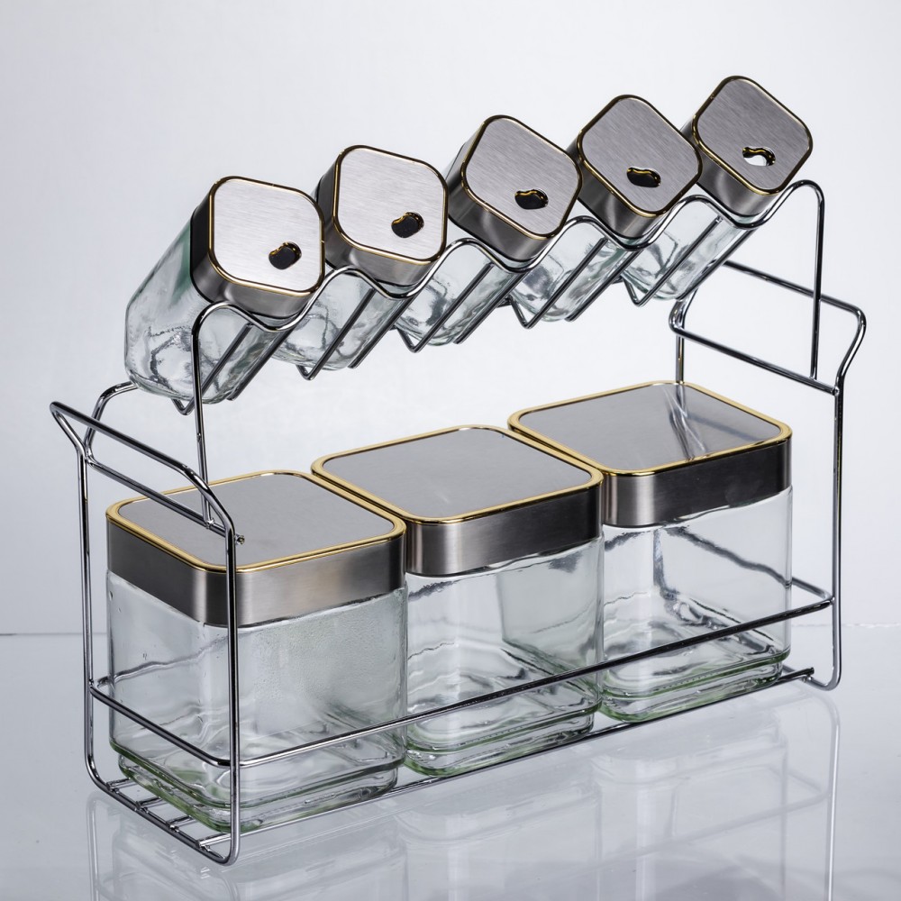 Набор емкостей для хранения 8 штук по 100/700 мл на металлической подставке HP-1347