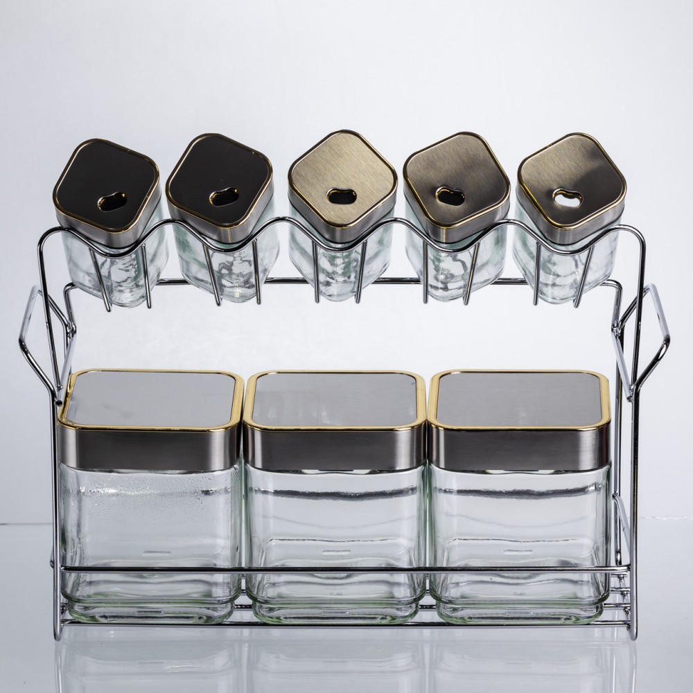 Набор емкостей для хранения 8 штук по 100/700 мл на металлической подставке HP-1347