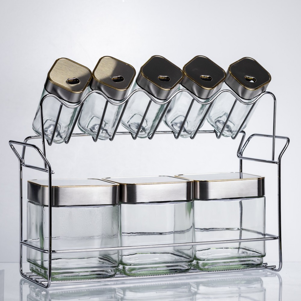 Набор емкостей для хранения 8 штук по 100/700 мл на металлической подставке HP-1347