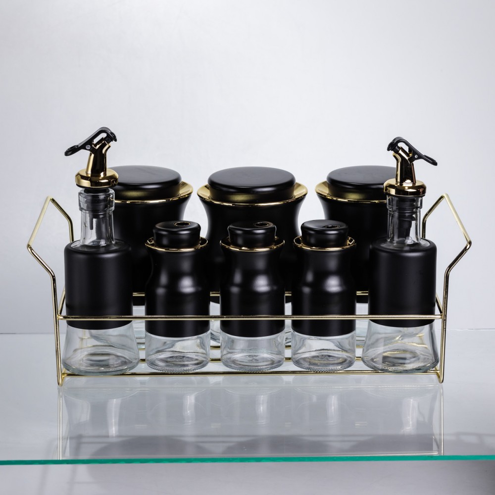 Набір для спецій і рідких текстур на металевій підставці чорний HP-1359