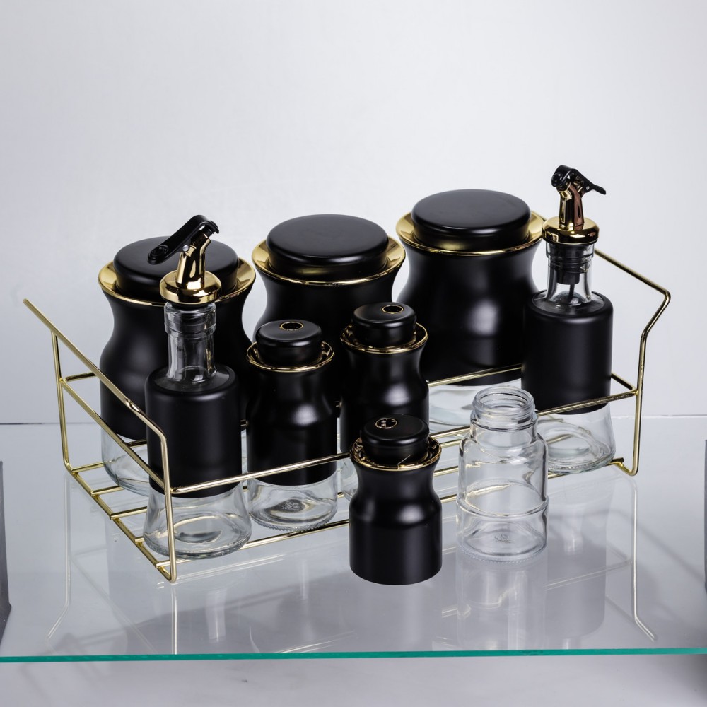 Набір для спецій і рідких текстур на металевій підставці чорний HP-1359