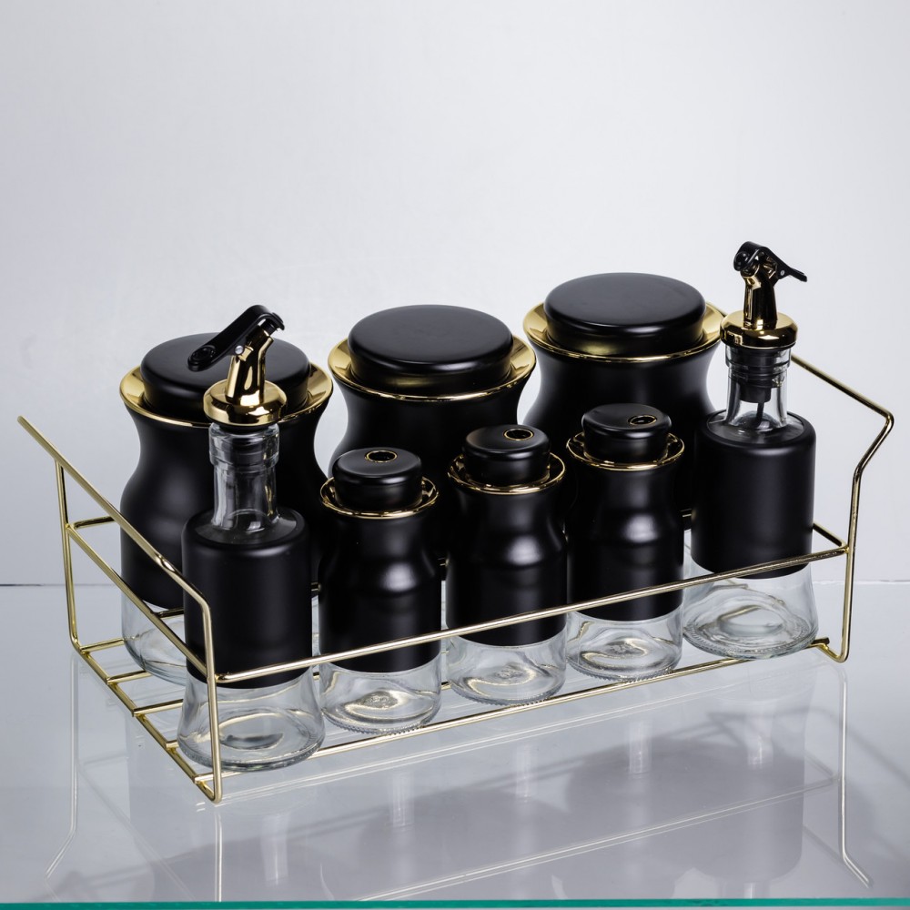 Набір для спецій і рідких текстур на металевій підставці чорний HP-1359